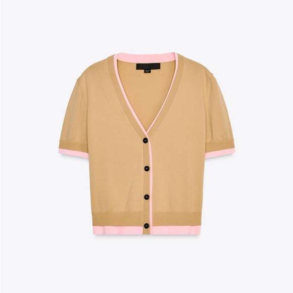Zara | V neck cardigan with short sleeves Front button closure Double-layer trim - Picture 4 of 8